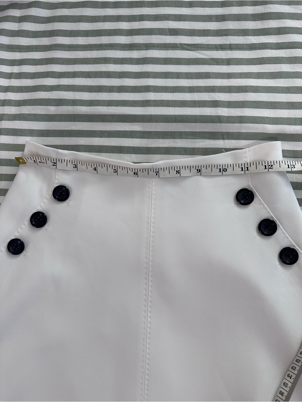 White House Black Market White A-Line Midi Skirt with Black Button Accents - Picture 6 of 10